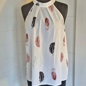 Boho white feather print halter top